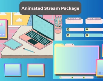 Geanimeerde gezellige Twitch-overlay | Clean Overlay Stream-pakket, Pop Twitch-panelen | Coole Twitch-overlay | Twitch-waarschuwingen | YouTube