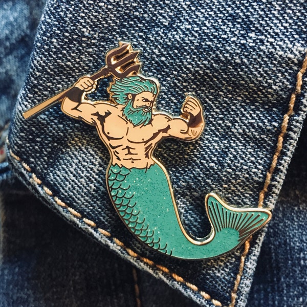 Glittery Merman Triton Enamel Pin