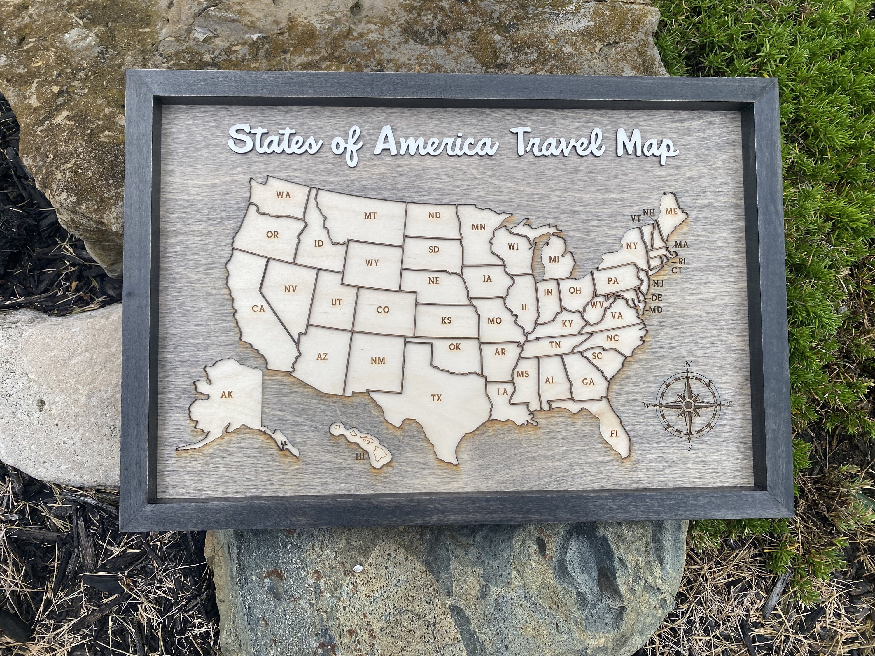 State Map With Inlay Framed US Travel Map: Laser-engraved W/ State Cutout Markers - Etsy