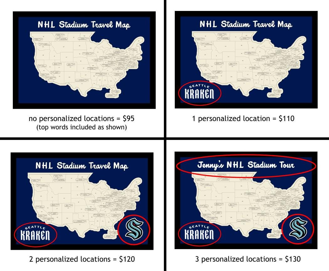 NHL Stadium Travel Map (framed): Laser-engraved Hockey Gift - Etsy