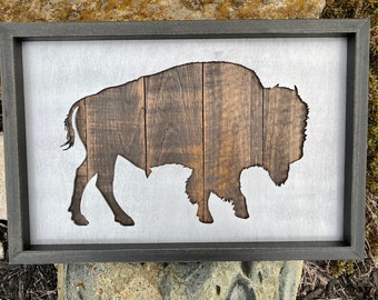 Wildlife Wall Art | Bison Reclaimed Wood Sign