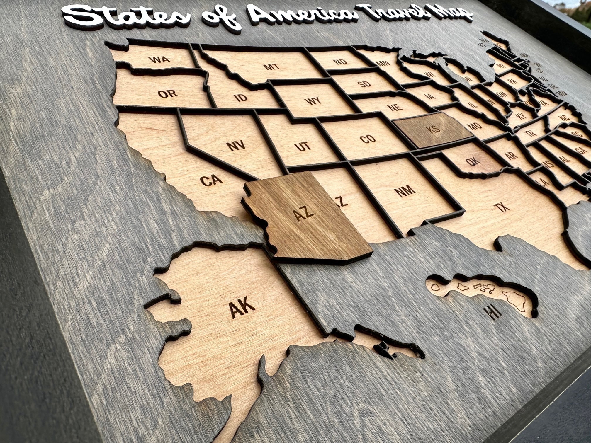 State Map With Inlay Framed US Travel Map: Laser-engraved W/ State Cutout Markers - Etsy