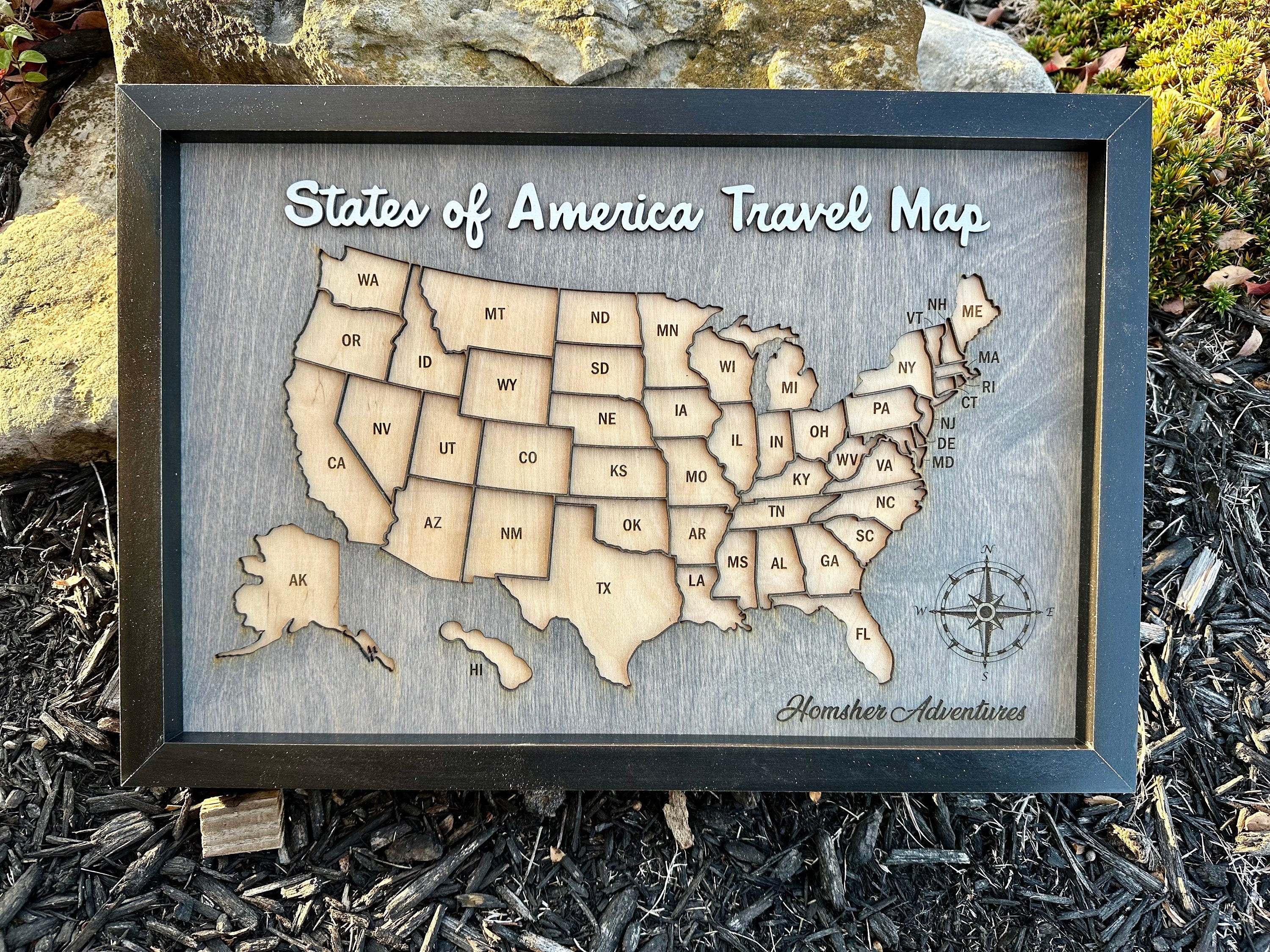 State Map With Inlay Framed US Travel Map: Laser-engraved W/ State Cutout Markers - Etsy