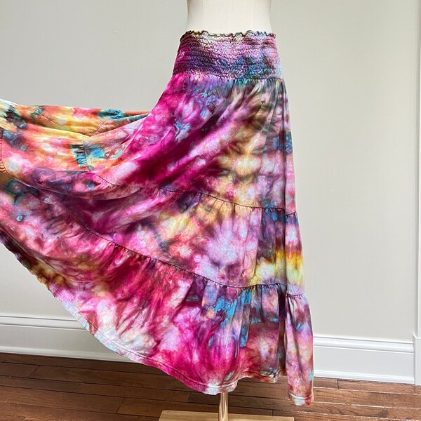 Ice Dyed Maxi Skirt Size S Small TIered 100% Cotton