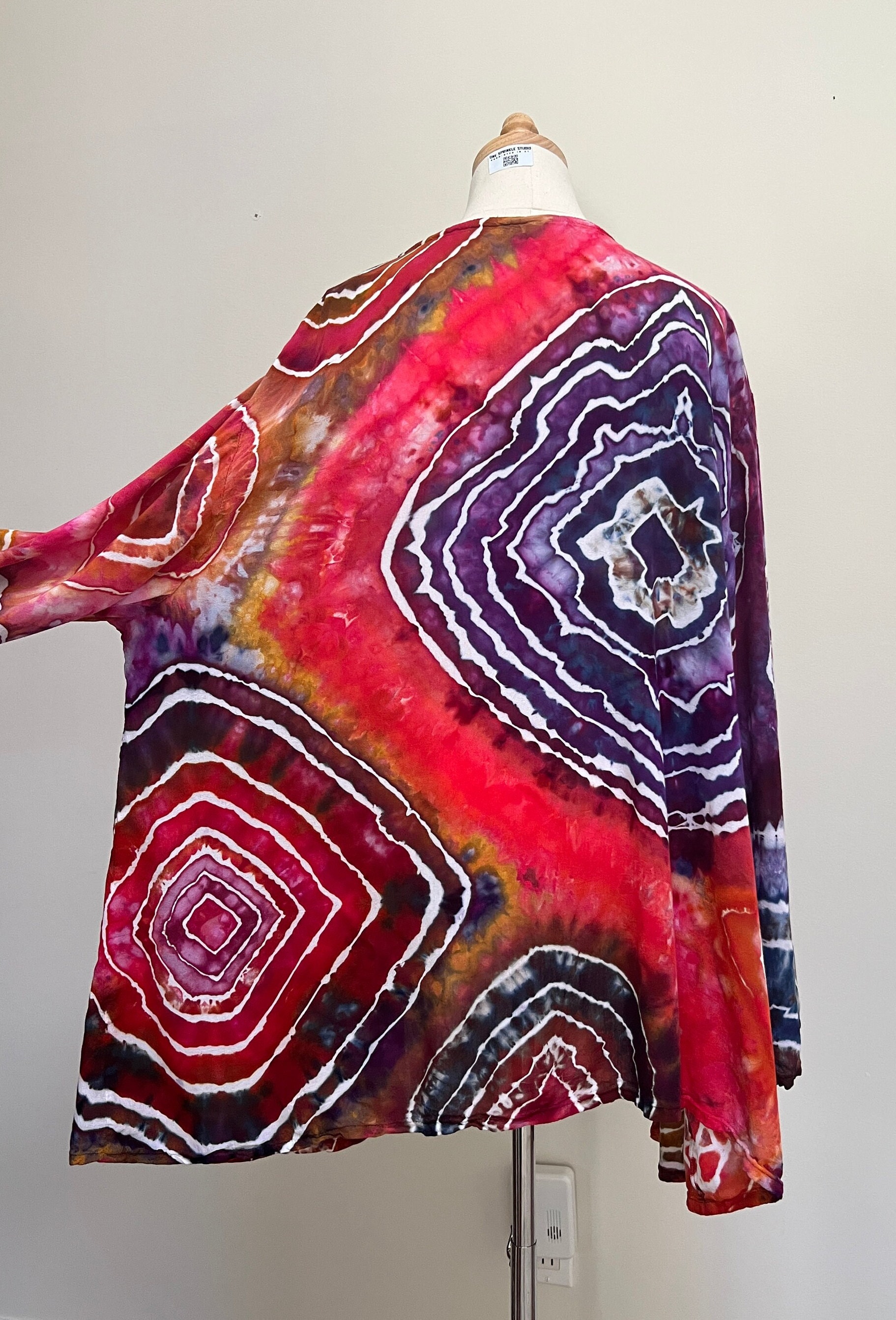 Ice-Dyed Kimono Open Front Cardigan Plus Size 2XL