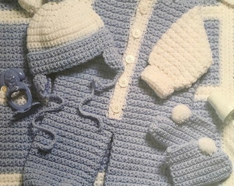 PDF Crochet Baby Set (Combinaison, Casquette, Chaussons Et Afghan)