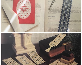 Posavasos con tarjeta de bordado Hardanger en PDF, dos marcapáginas