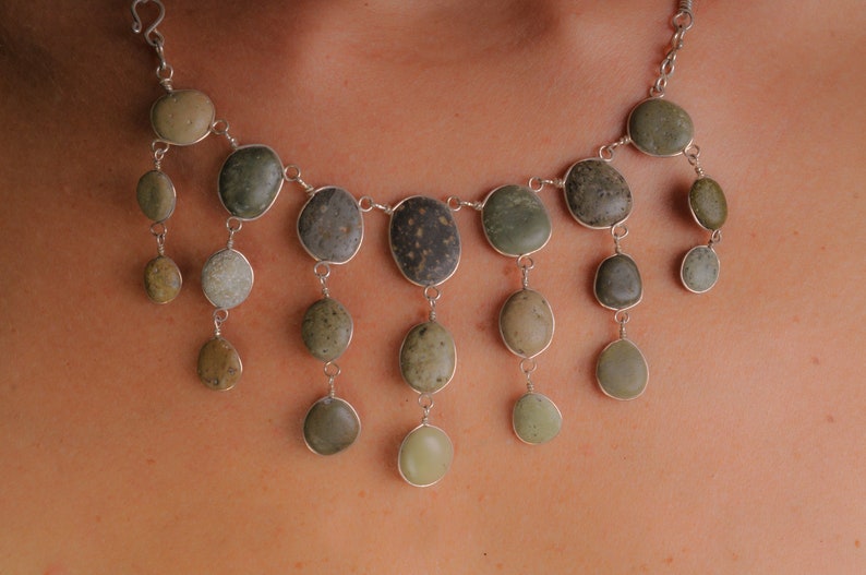 Natural sea stone necklace with silver 998