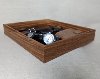 English oak handmade wooden valet tray