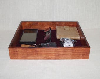 Handmade Bubinga wood valet tray box