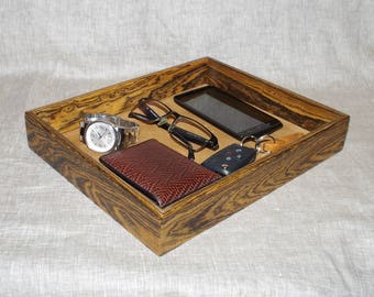 Handmade Bocote wood valet tray box