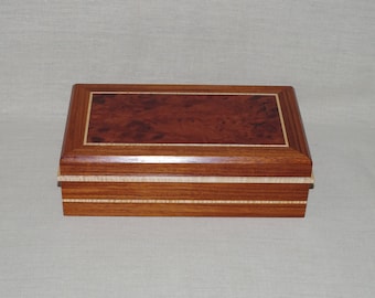Handmade Wood Jewelry Box, Australian Redbox Burl, Velvet Lined