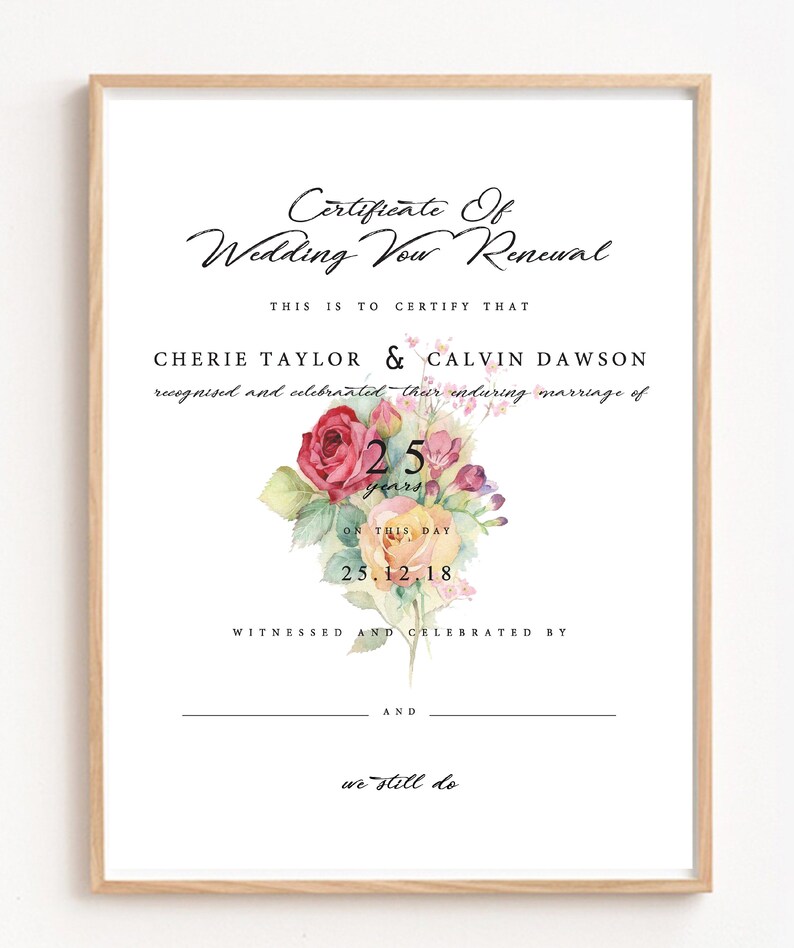 Marriage Vow Renewal CertificateMarriage Certificate Etsy