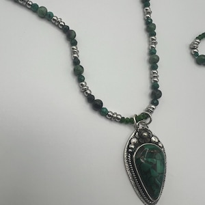 Malachite statement necklace and earrings