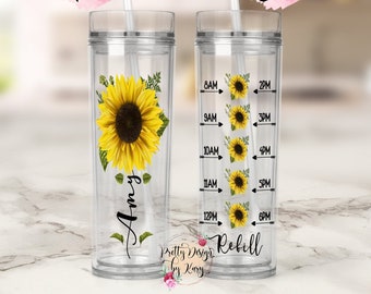 Sunflower Tumbler | Sunflower Cup | Sunflower Water Bottle | Sunflower Gifts | Water Bottle Tracker | Custom Water Bottle |Motivational Gift