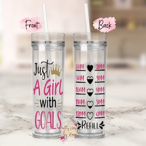 Just A Girl With Goals Water Bottle | Water Bottle Tracker | Custom Water Bottles | Motivational Water Bottle |Graduation Gift |Fitness Gift