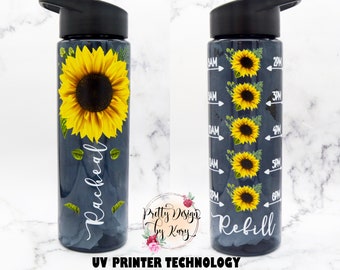 Sunflower Water Bottle | Sunflower Tumbler | Sunflower Gifts | Sunflower Cup | Water Bottle Tracker | Custom Water Bottle | Motivational