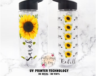 Sunflower Water Bottle | Sunflower Tumbler | Sunflower Cup | Sunflower Gifts | Water Bottle Tracker | Custom Water Bottle | Motivational