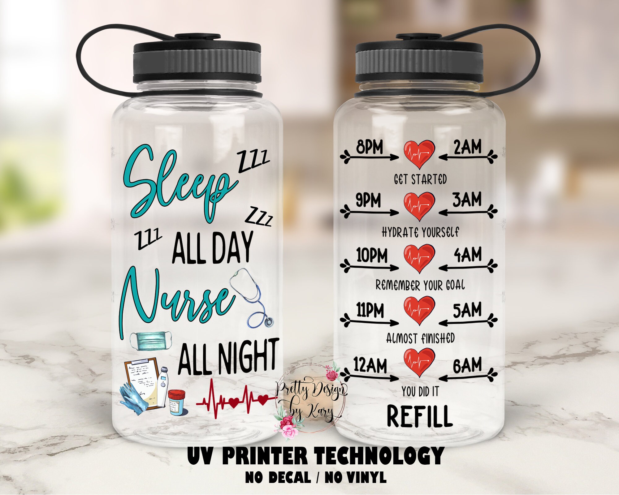 Nurse Water Bottle Nurse Gifts Sleep All Day Nurse All Night RN Gift Water  Bottle Tracker Motivational Water Bottle nurse Tumbler 