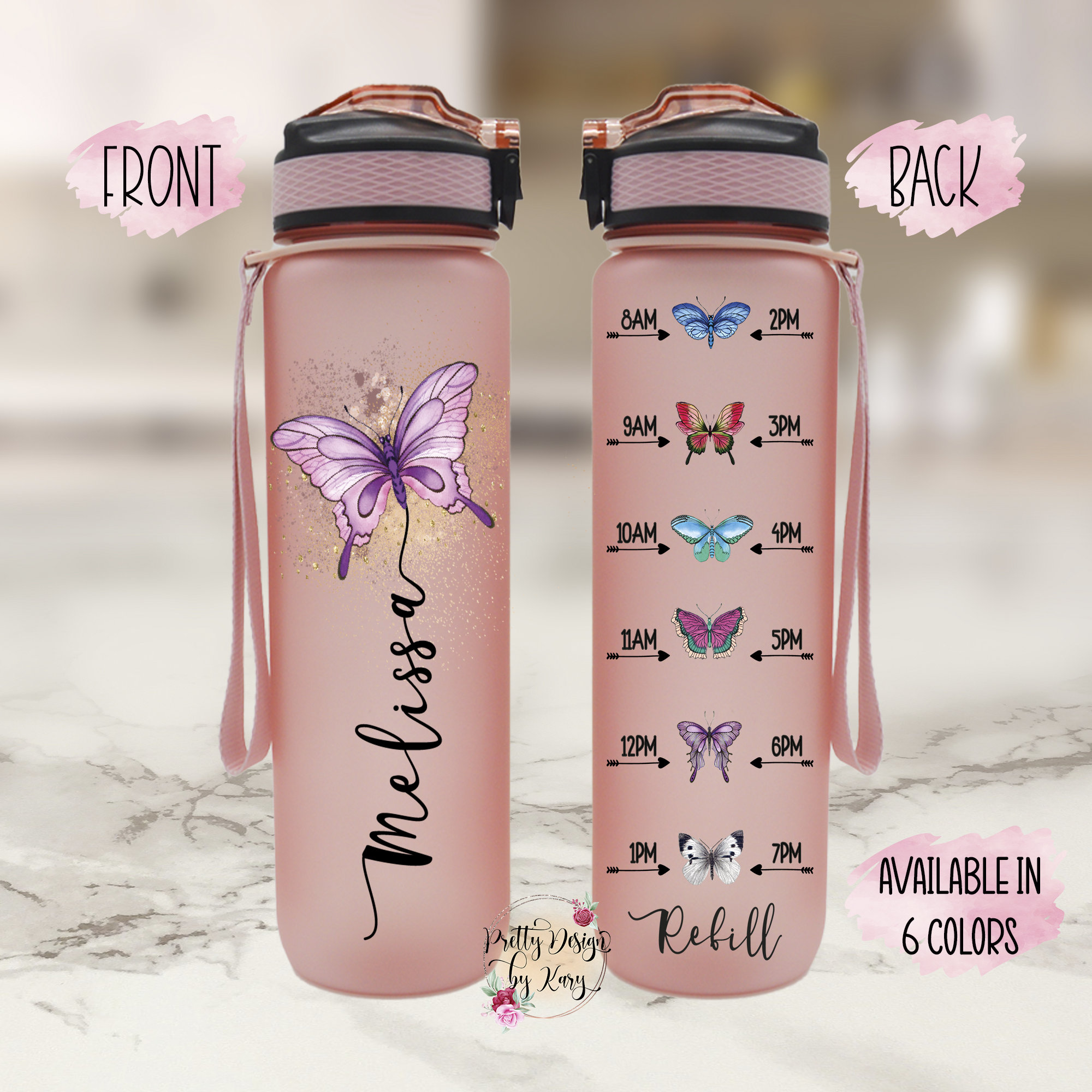 Butterfly Water Bottle Butterflies Water Bottle Butterfly Etsy