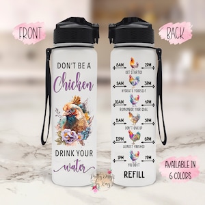 Personalized Water Bottle, Chicken Gift, Water Bottle Tracker, Chicken Tumbler, Water Bottle Straw, Chicken Lover Gift, Chicken Mom, Custom