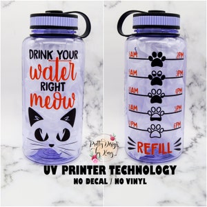 Meow Water Bottle Tracker | Cat Motivational Water Bottle | Drink your Water Right Meow | Motivational Water Bottle with Hourly Time Tracker