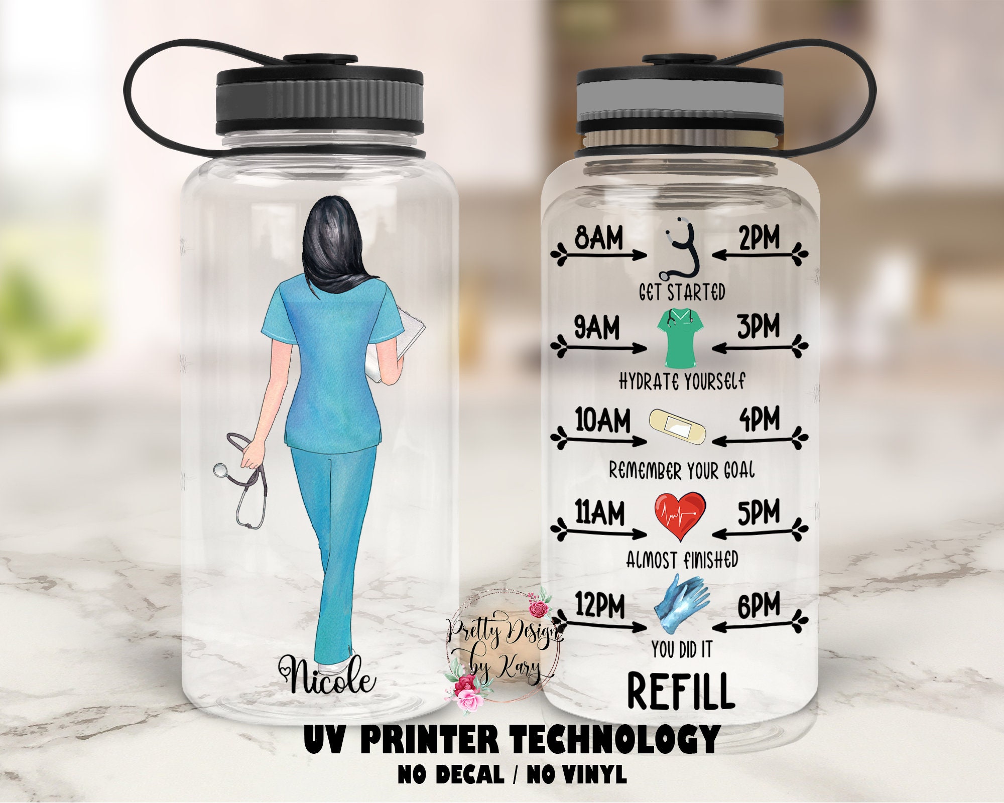 Personalized Water Tracker Bottle - Nurse's Day, Birthday Gift For Nurse -  Black Nurse Magic ARND0014