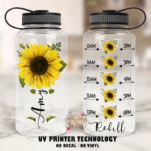 Sunflower Water Bottle | Sunflower Tumbler | Water Bottle Tracker | Sunflower Cup | Sunflower Gifts | Water Bottle Tracker | Custom Bottle