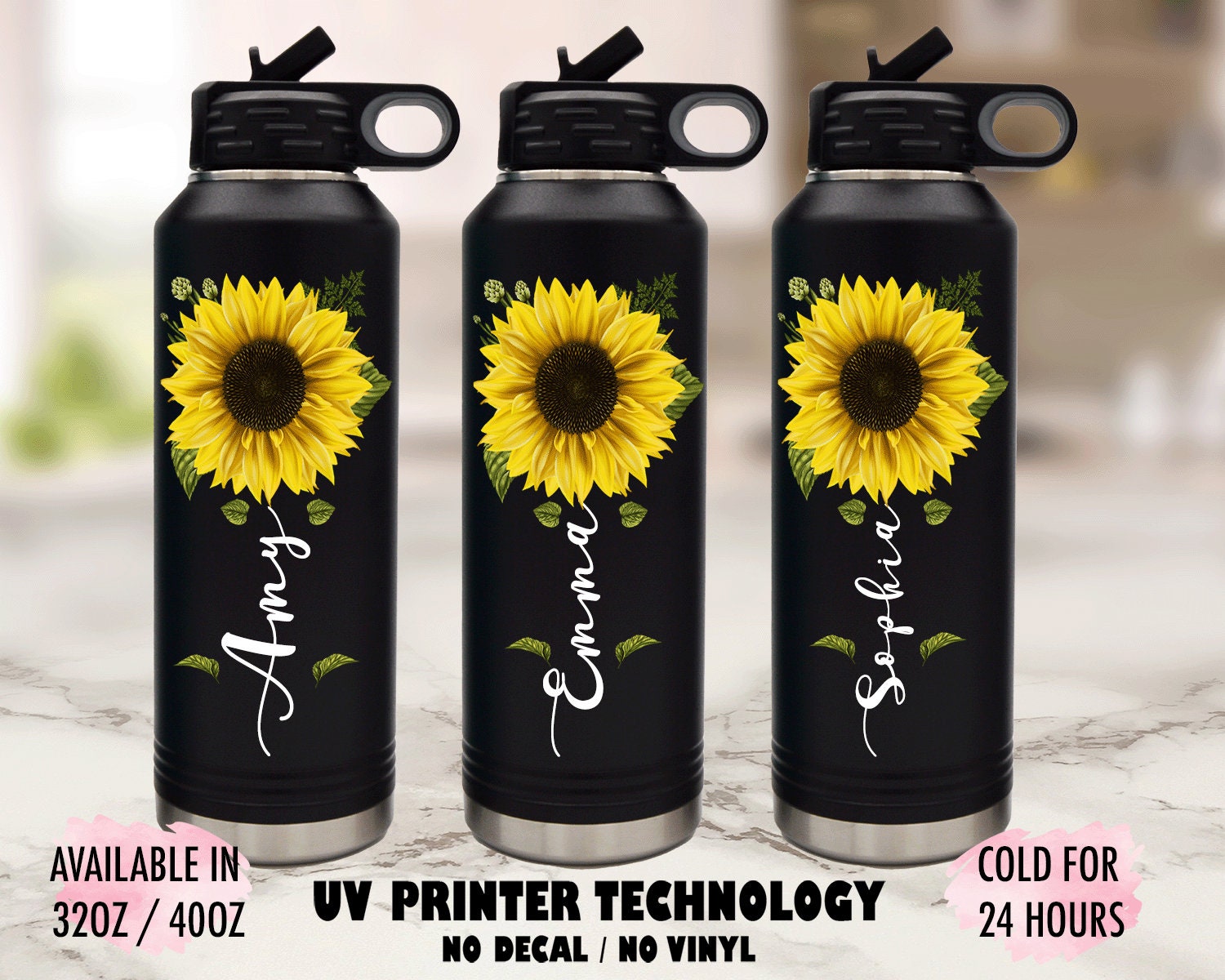 Tall Personalized UV Printed Water Bottle Wedding Party 