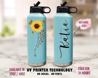 Sunflower Tumbler, Sunflower Water Bottle, Sunflower Gift, Stainless Steel Water Bottle, Custom Water Bottle, Sunflower Lover Gift
