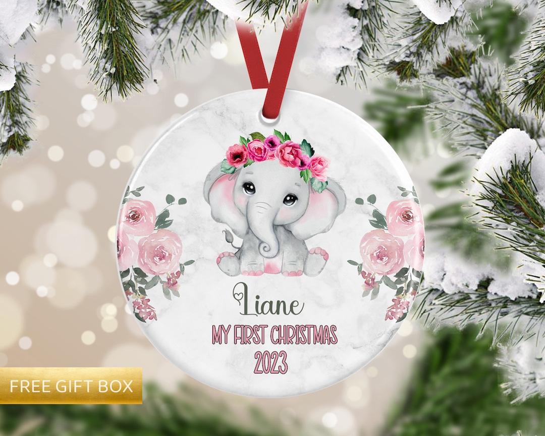 Personalized Elephant Baby First Christmas MDF Benelux Ornament
