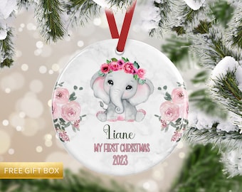 Baby Elephant Ornament, My First Christmas Ornament, New Baby Ornament, Baby Girl Gift, Christmas Ornament, Babys First Xmas, New Baby Gifts