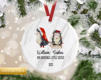 Hedgehog Ornament, Sibling Ornaments, Family Christmas Ornament, Big Brother Middle Sister Little Sister, Hedgehog Gift, Christmas Ornaments