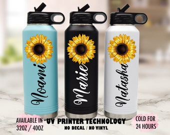 Sunflower Tumbler, Sunflower Gift, Sunflower Water Bottle, Stainless Steel Water Bottle, Custom Water Bottle, Bachelorette Tumblers