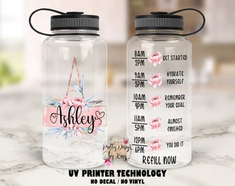 Monogram Water Bottle Tracker | Motivational Water Bottle | Personalized Gifs | Name Water Bottle | Floral Tumbler | Mothers Day Gift