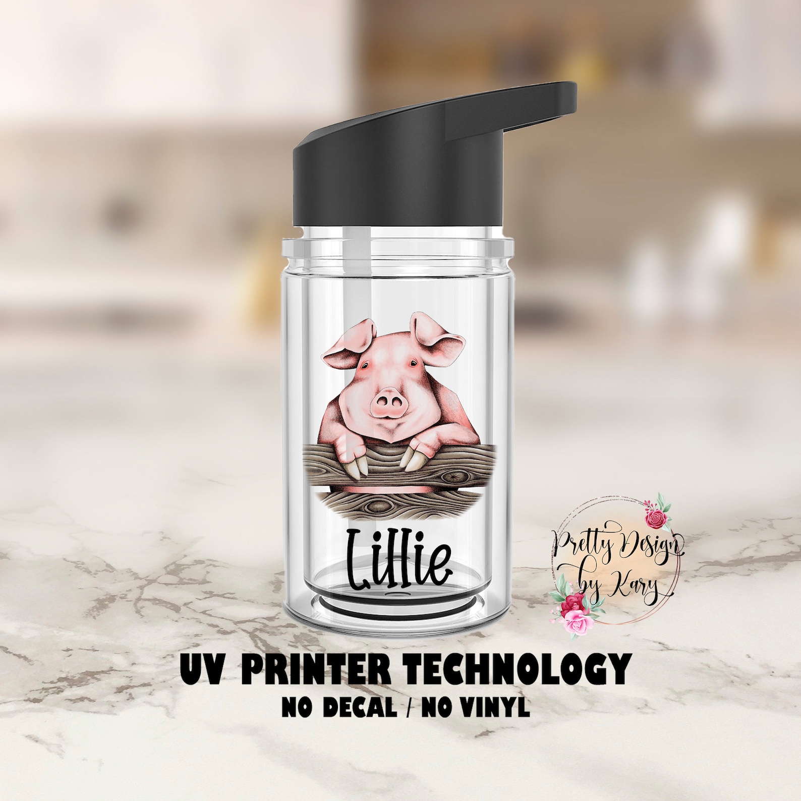 Pig Water Bottle Kids Water Bottle Pig Gift Name Water Etsy