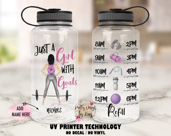 Personalized Water Bottle | Fitness Tumbler | Gym Water Bottle | Just a Girl With Goals | Motivational Bottle | Custom Water Bottle Tracker