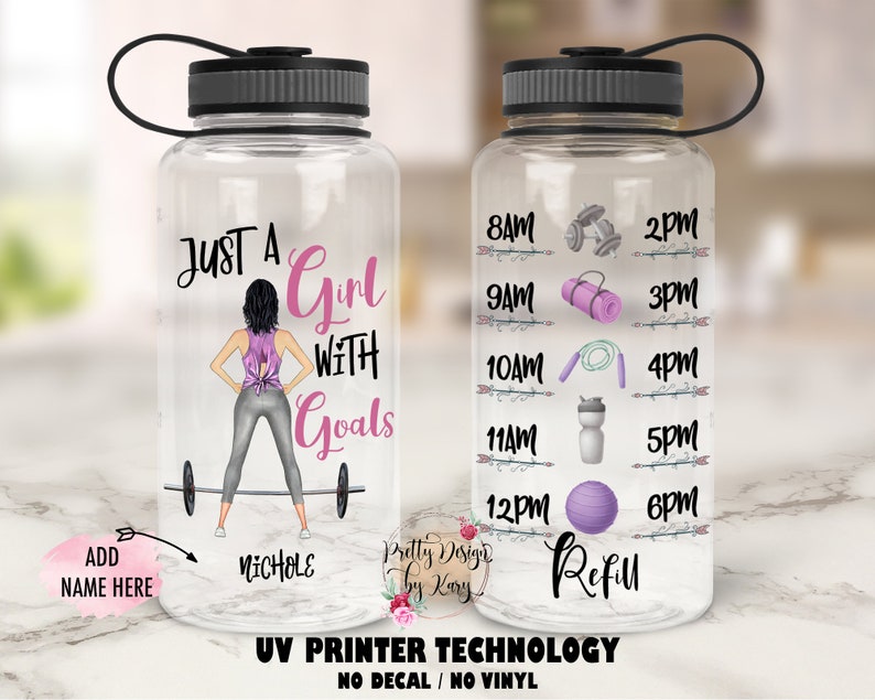 Personalized Water Bottle | Fitness Tumbler | Gym Water Bottle | Just a Girl With Goals | Motivational Bottle | Custom Water Bottle Tracker 