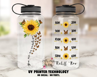 Sunflower Water Bottle | You Are My Sunshine | Sunflower Tumbler | Motivational Water Bottle With Hourly Time | Sunflowers Gifts | Mom Gift