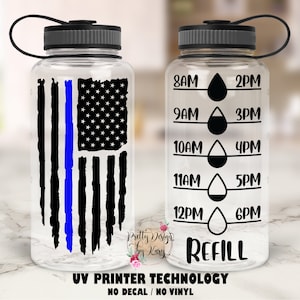 Thin Blue Line Flag | Police Water Bottle Tracker |  Police Officer Gift | American Flag | Motivational Water Bottle | Custom Water Bottle