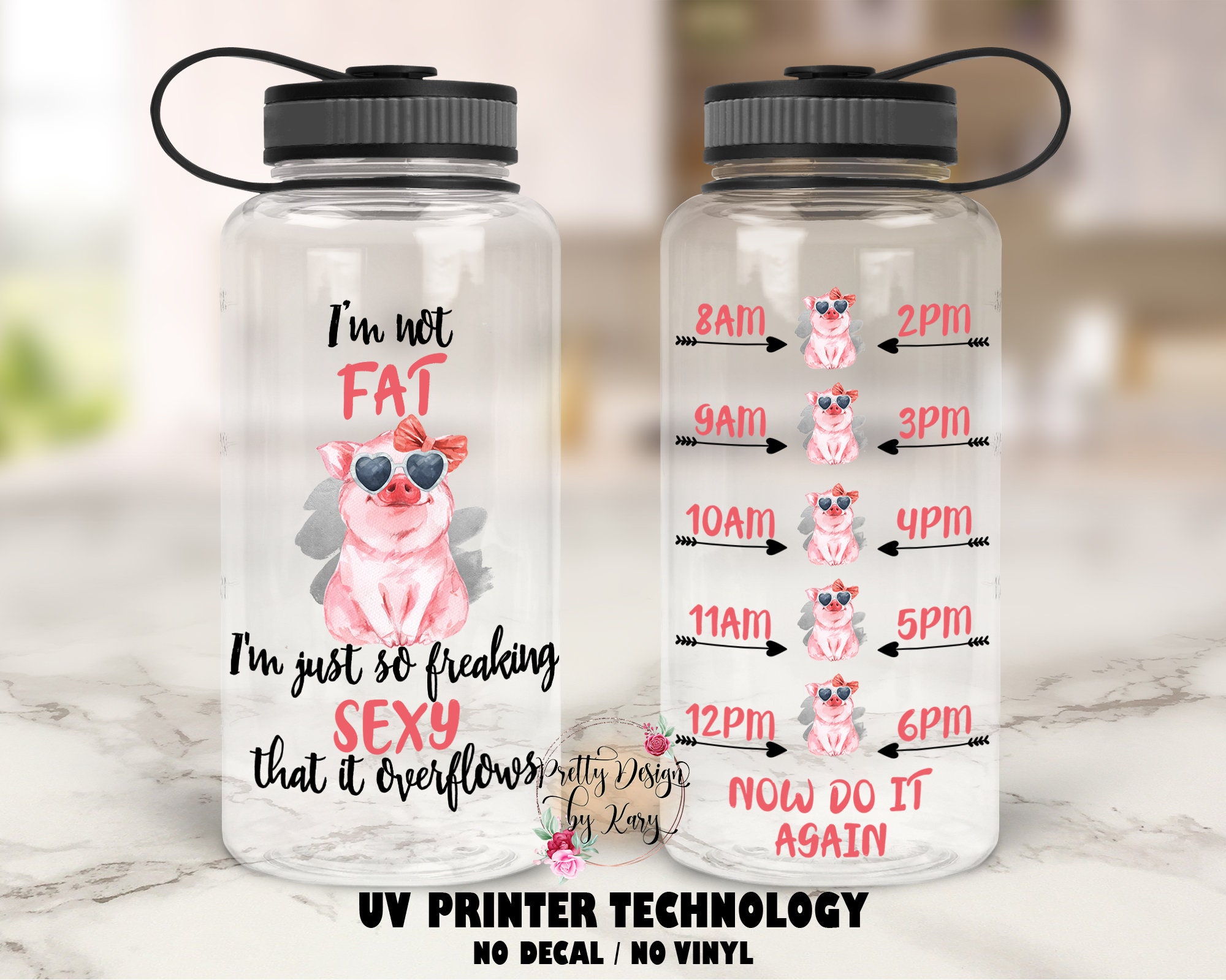 Pig Water Bottle Tracker Funny Water Bottle Motivational Water Bottle With  Hourly Time Pig Gift I'm Not Fat Custom Water Bottle 