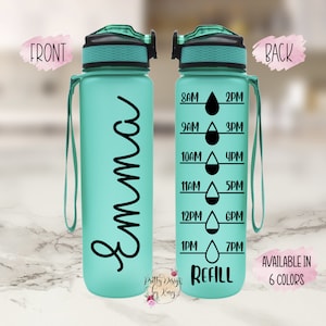 Custom Water Bottle | Water Bottle Tracker | Water Bottle With Hourly Time Tracker | Personalized Water Bottle With Straw | Monogram Gifts