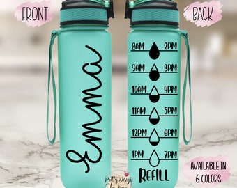 Custom Water Bottle | Water Bottle Tracker | Water Bottle With Hourly Time Tracker | Personalized Water Bottle With Straw | Monogram Gifts