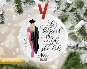 New Nurse Gift, Nurse Ornament, Graduation Ornament, She Believed She Could So She Did, RN Gift, Nursing Graduation Gift, Graduation Gift