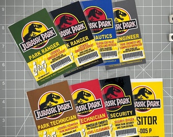 Juego de insignias de identificación de Jurassic Park - [Juego completo de 8 insignias]