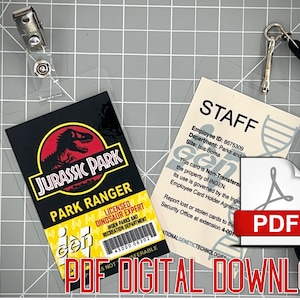 Jurassic Park Ranger ID Badge Black PDF Digital Download image 1