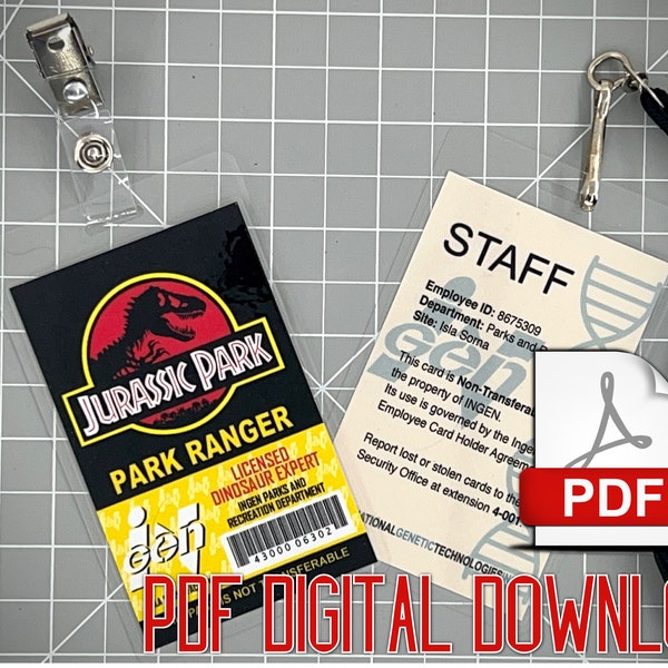 Jurassic Park Ranger Ausweismarke - Schwarz [PDF Digital Download]