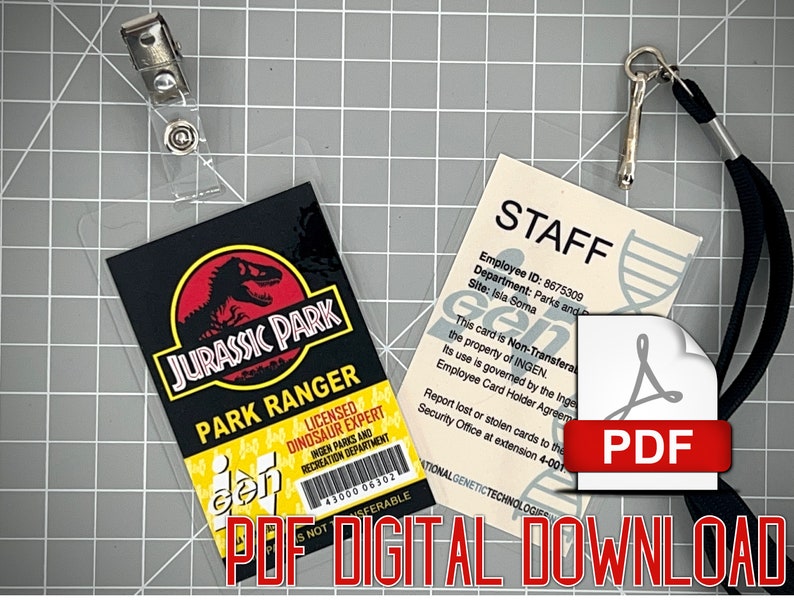 Jurassic Park Ranger ID Badge Black PDF Digital Download image 1