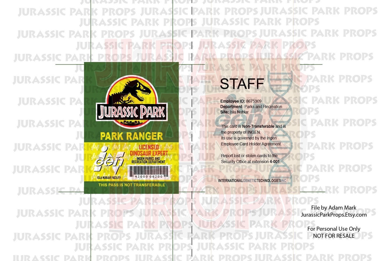 Jurassic Park ID Badge Collection 8 Design Combo PDF - Etsy