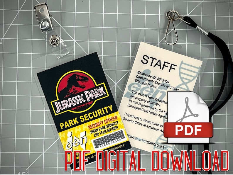Jurassic Park Security ID Badge Black PDF Digital Download image 1